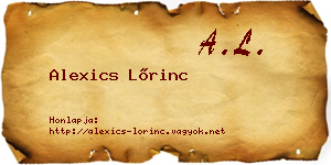 Alexics Lőrinc névjegykártya
